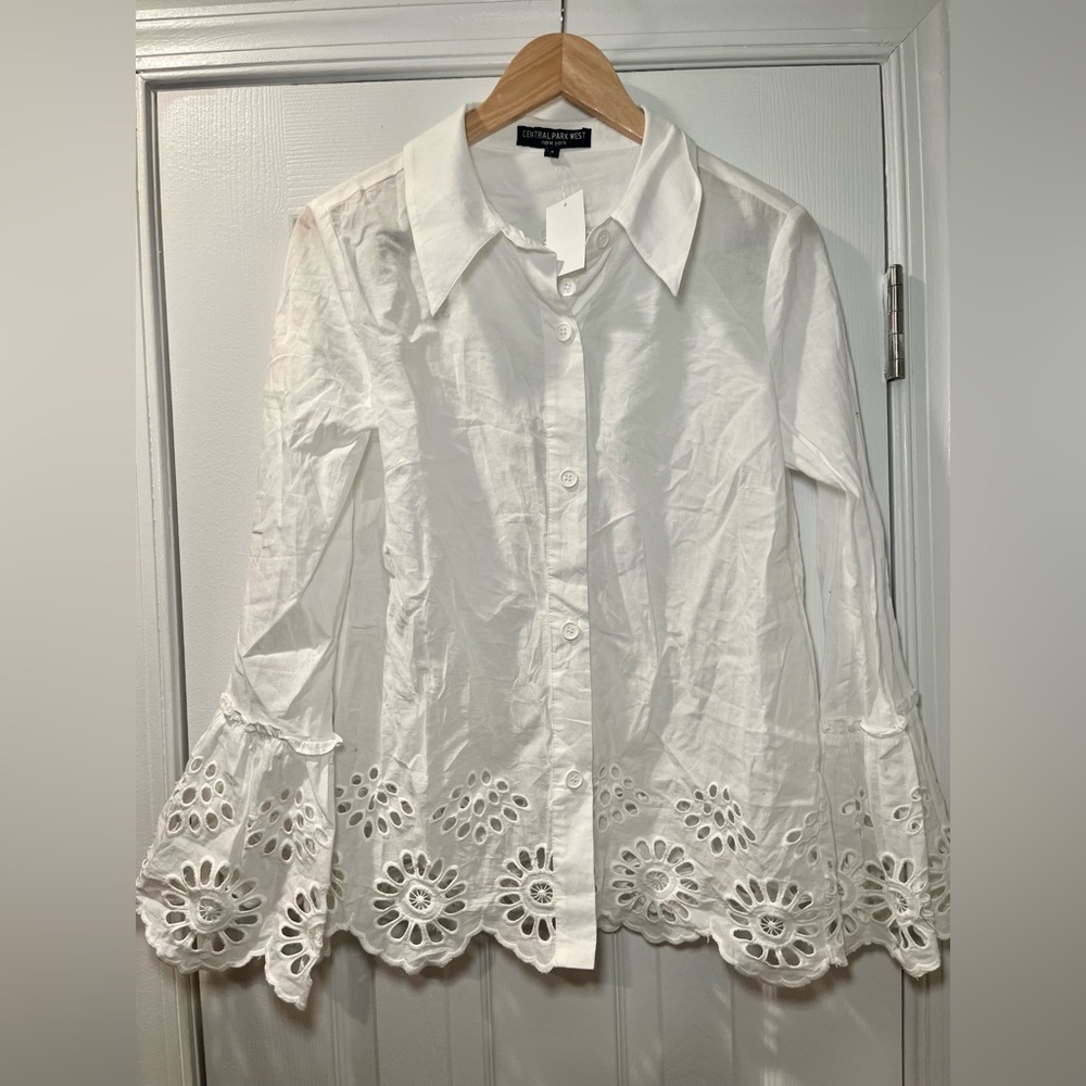 NEW White Eyelet Button Up Shirt